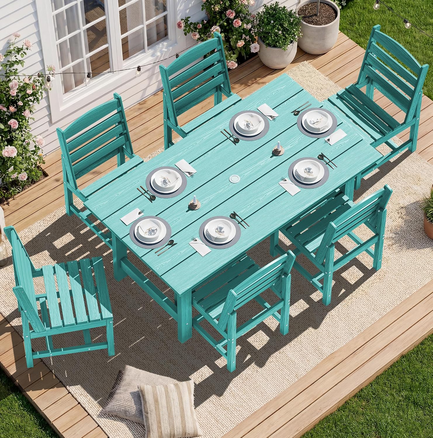 SERWALL Patio Dining Sets for 10 Person, HDPE Dining Set with 2 Tables, 8 Armless Chairs and 2 Armed Dining Chairs, Aruba