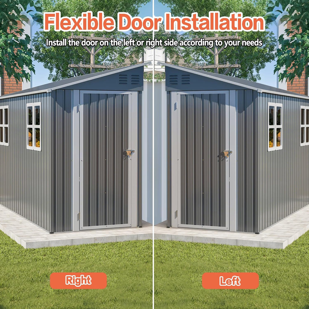 4x10 Ft Outdoor Heavy-Duty Shed, Metal Lean to Shed with Floor Kit and 2 Windows for Tools, Bikes, Patio Equipment, with Left/Right Door Options