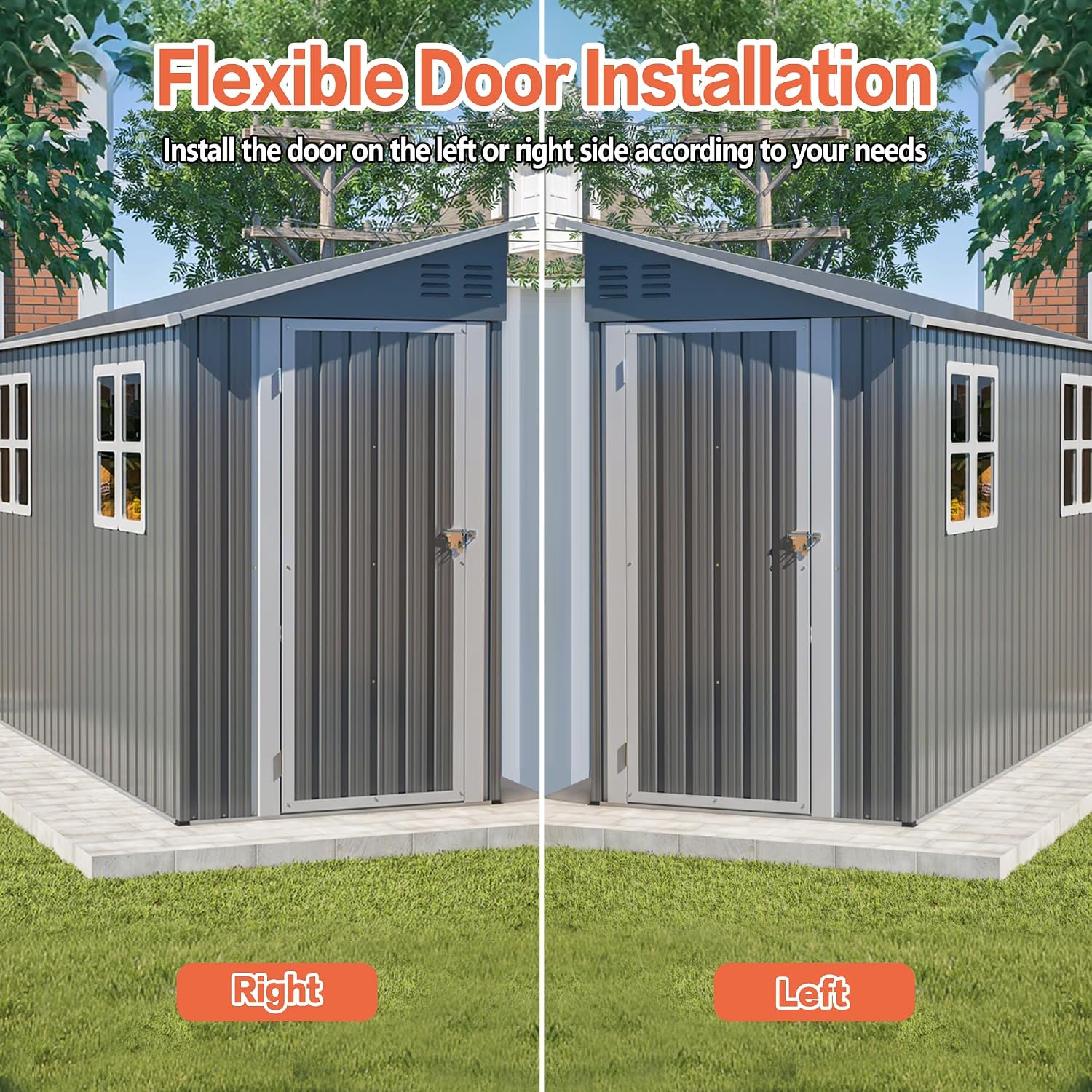 4x10 Ft Outdoor Heavy-Duty Shed, Metal Lean to Shed with Floor Kit and 2 Windows for Tools, Bikes, Patio Equipment, with Left/Right Door Options