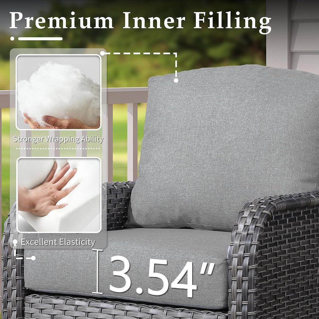 CAODOC 6-Piece Wicker Patio Furniture Set, All-Weather Rattan Conversation Bistro Loveseat Chair and Table Set for Backyard, Balcony and Deck with Soft Cushions and Metal Table(Dark Gray)