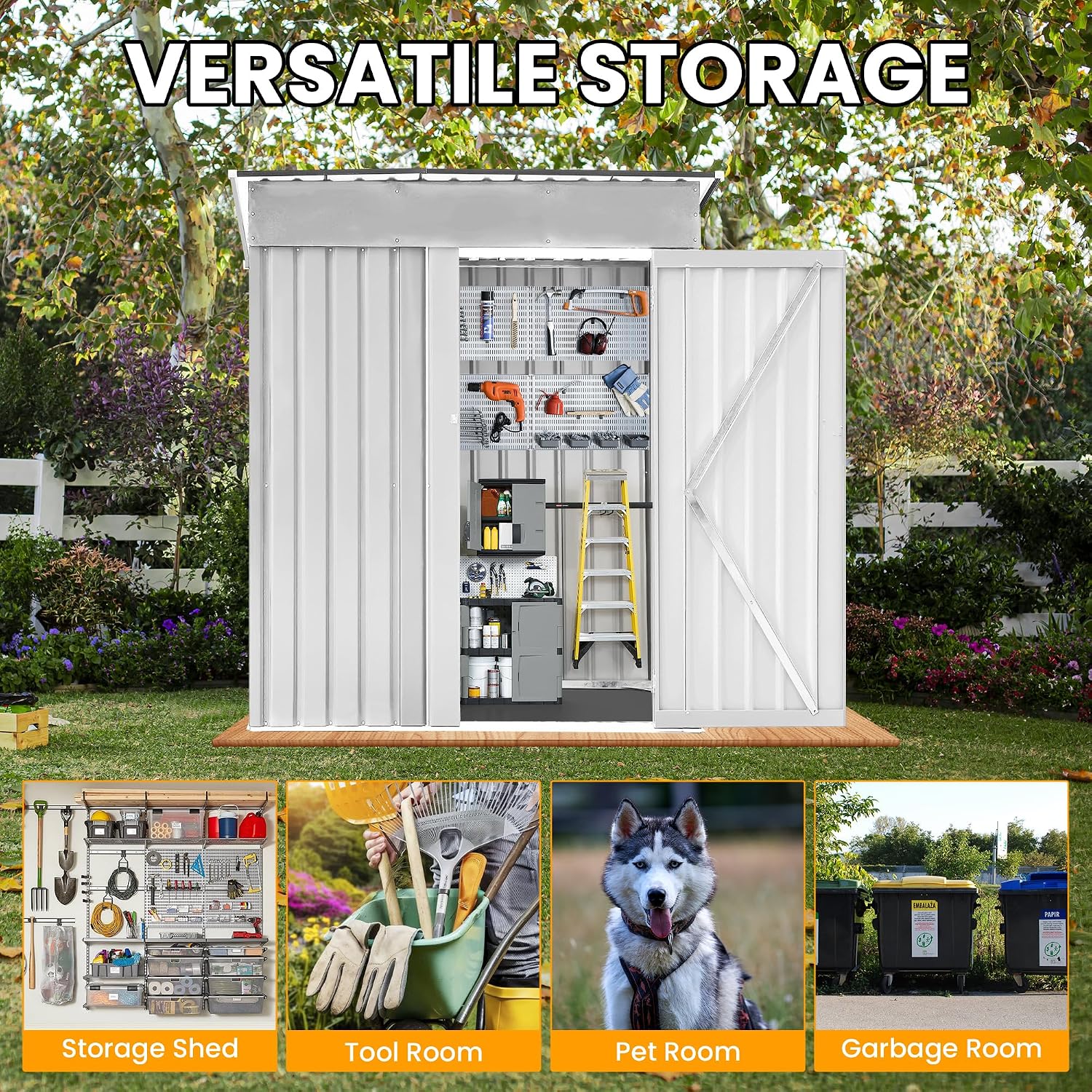 5x3 FT Outdoor Storage Shed Garden Shed Tool Shed with Lockable Door and Sloping Roof, Durable Metal Storage Shed for Backyard, Outside, Patio, White