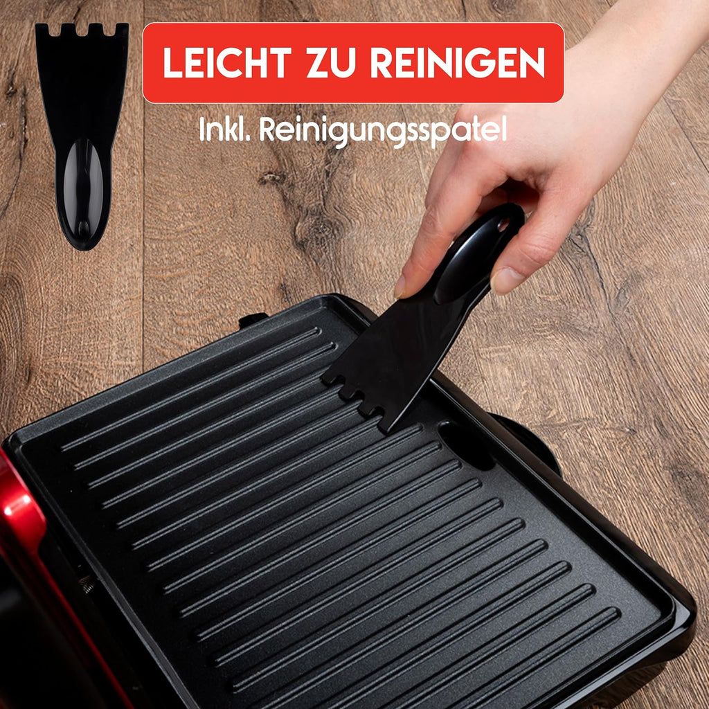 ALPINA 8711252252773 Contact Grill - 230V/1000W - Sandwich maker - Panini Grill - Vegetable, Bread and Meat - Non-stick - Drip tray - Black/Red