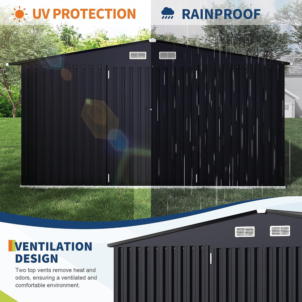 8x10 FT Metal Storage Sheds Outdoor, MetalTool Shed with Lockable Door, MetalYard Sheds Garden Shed Kit, Metal UtilitySheds Buildings with Air Vent for Backyard Garden Patio Lawn