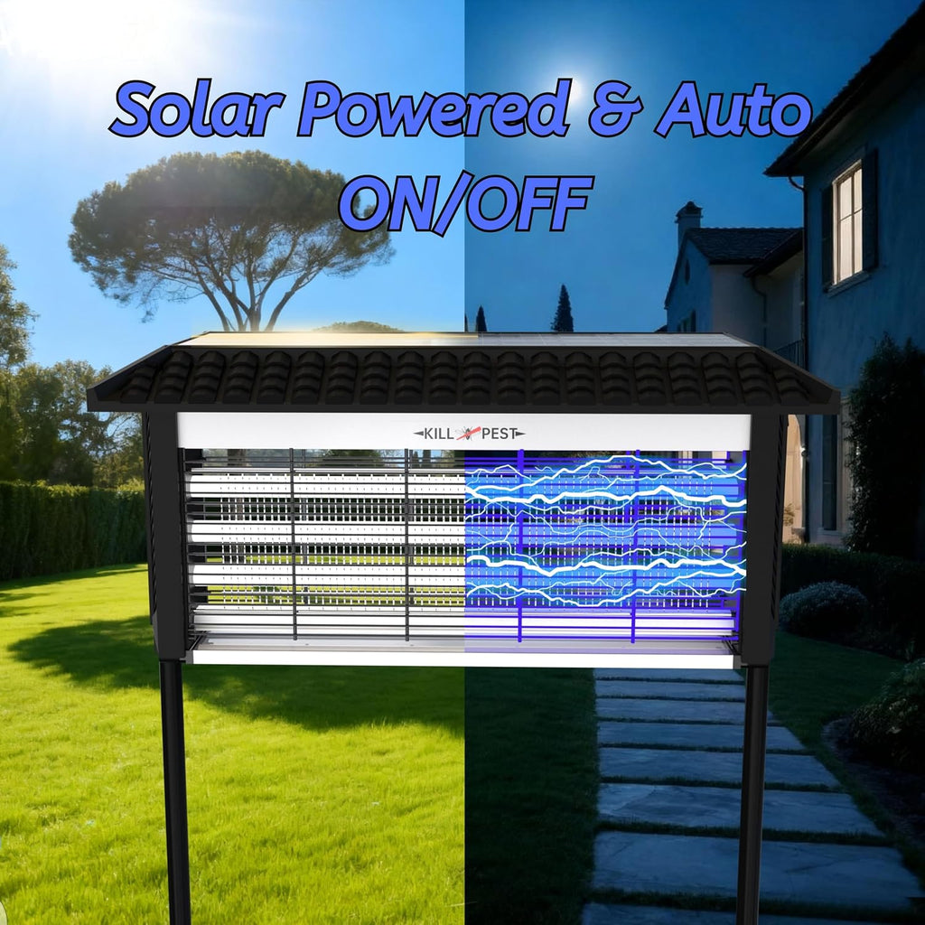 Solar Bug Zapper Outdoor Mosquitos Zapper Solar Powered Bug Zapper Outdoor Camping Fly Control for 4000 sq.ft Waterproof Fly Killer Solar Mosquito Zapper for Garden Lawn and Back Yard