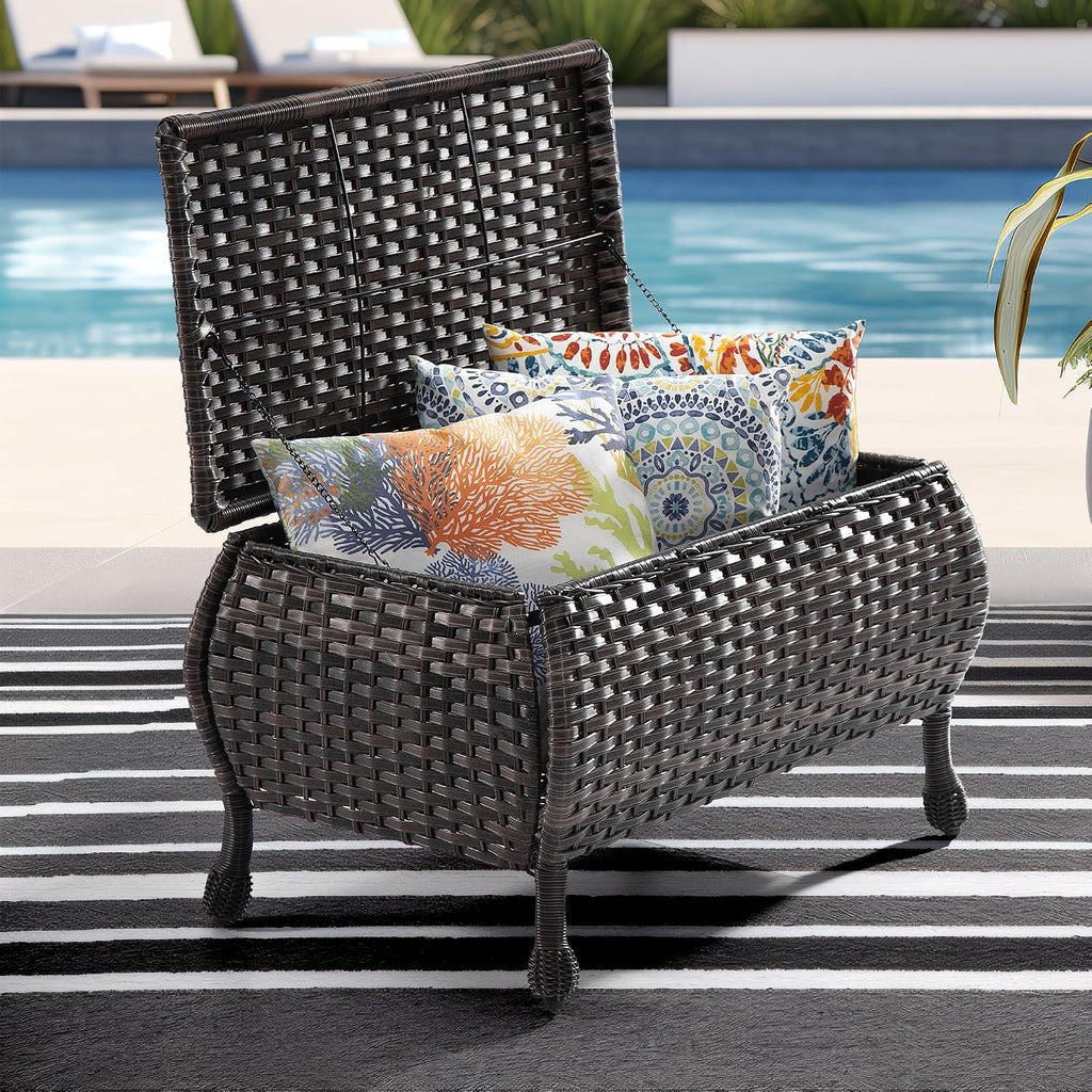 Outdoor Storage Table Patio Coffee Table All Weather Wicker Side Table with Storage Room Rattan Furniture for Toys and Garden Tools