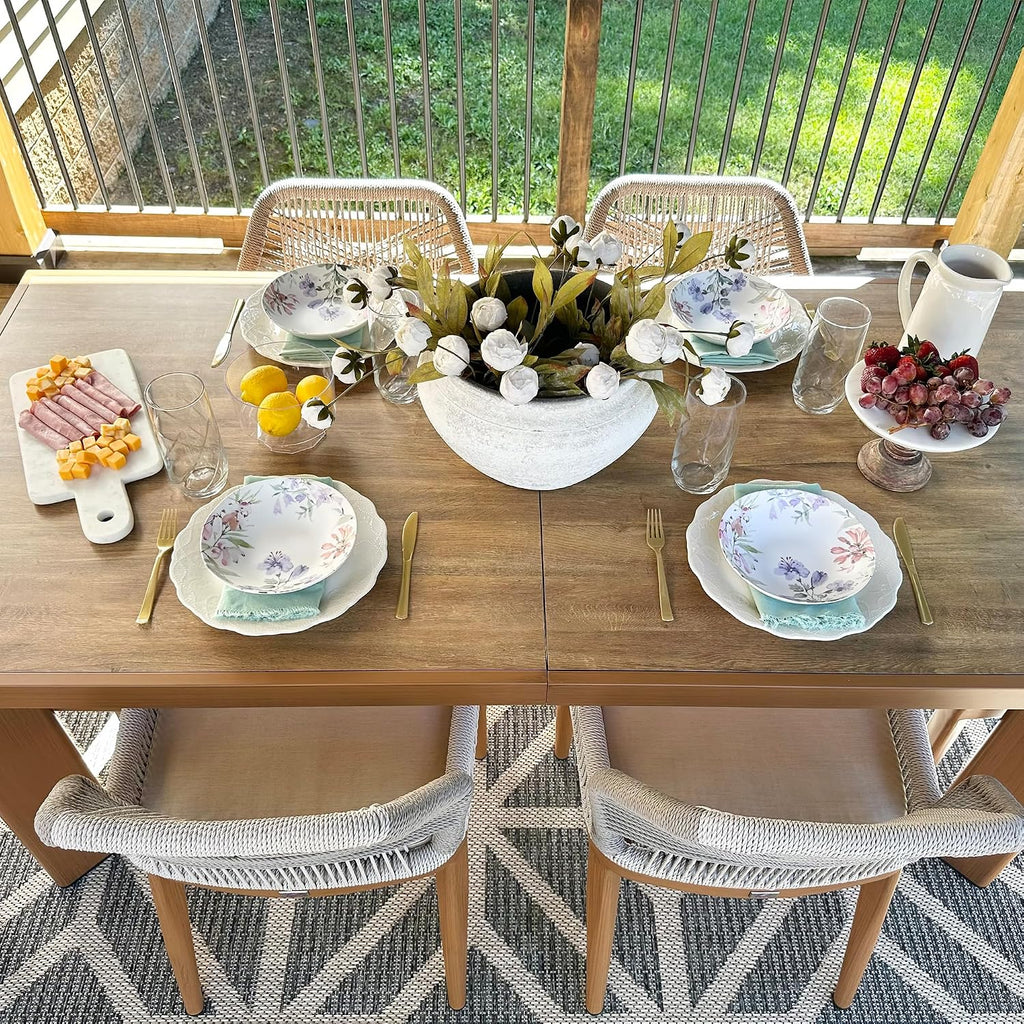 PURPLE LEAF 5 Pieces Dining Set Patio Metal Rectangular Table and Wicker Rattan Chairs for Outside Porch Garden Kitchen Modern Outdoor Furniture Sets