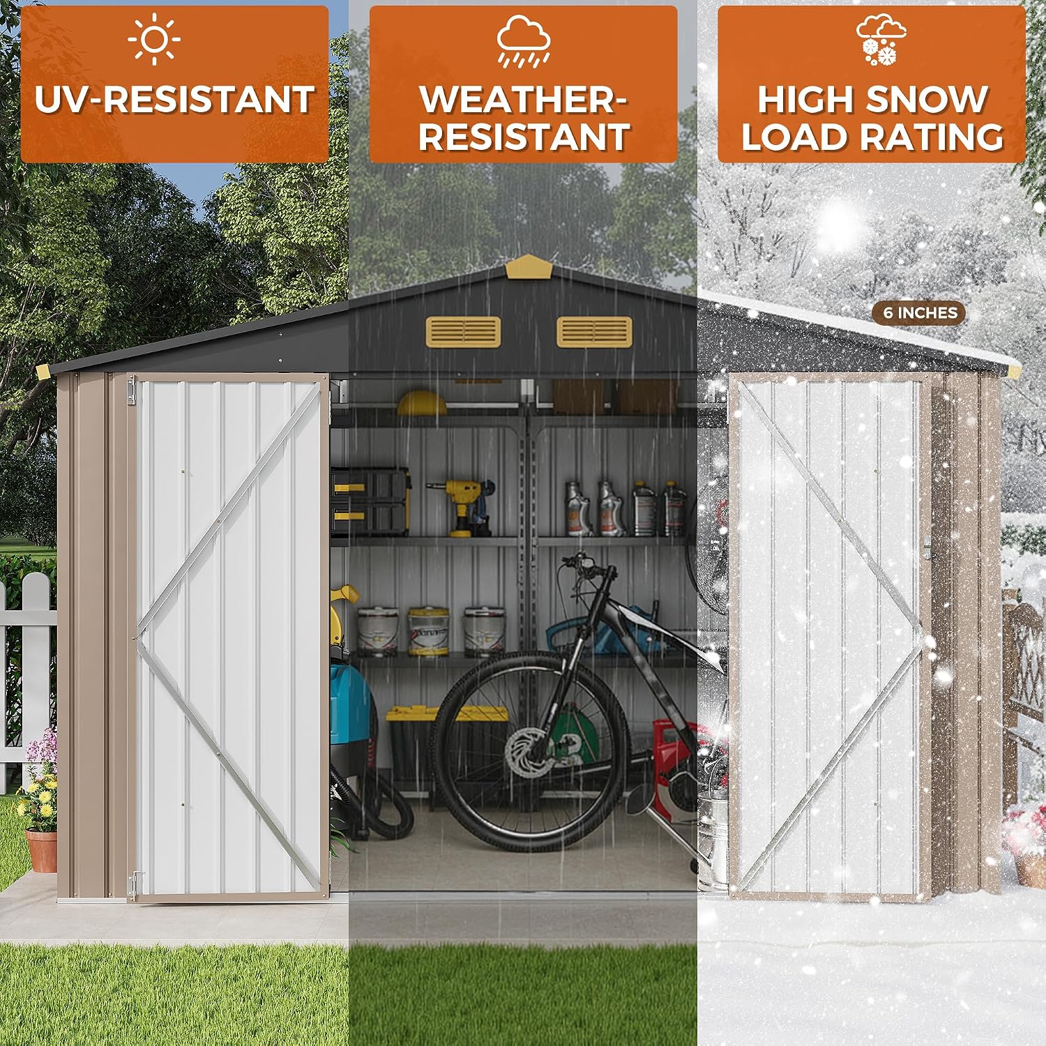IRONCK 10x8FT Outdoor Storage Shed with Breathable Vent, 9.4x7.3FT Base Galvanized Steel Metal Tool Shed with Lockable Doors for Yard Bins/Generator/Wheelbarrow Garden Storage, Brown