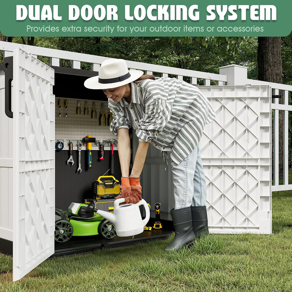 LHBcraft Outdoor Storage Cabinet 36 Cu Ft with Lockable Doors, Portable Horizontal Resin Storage Shed -Easy to Assemble, Waterproof Outdoor Storage Box for Backyards,Patios