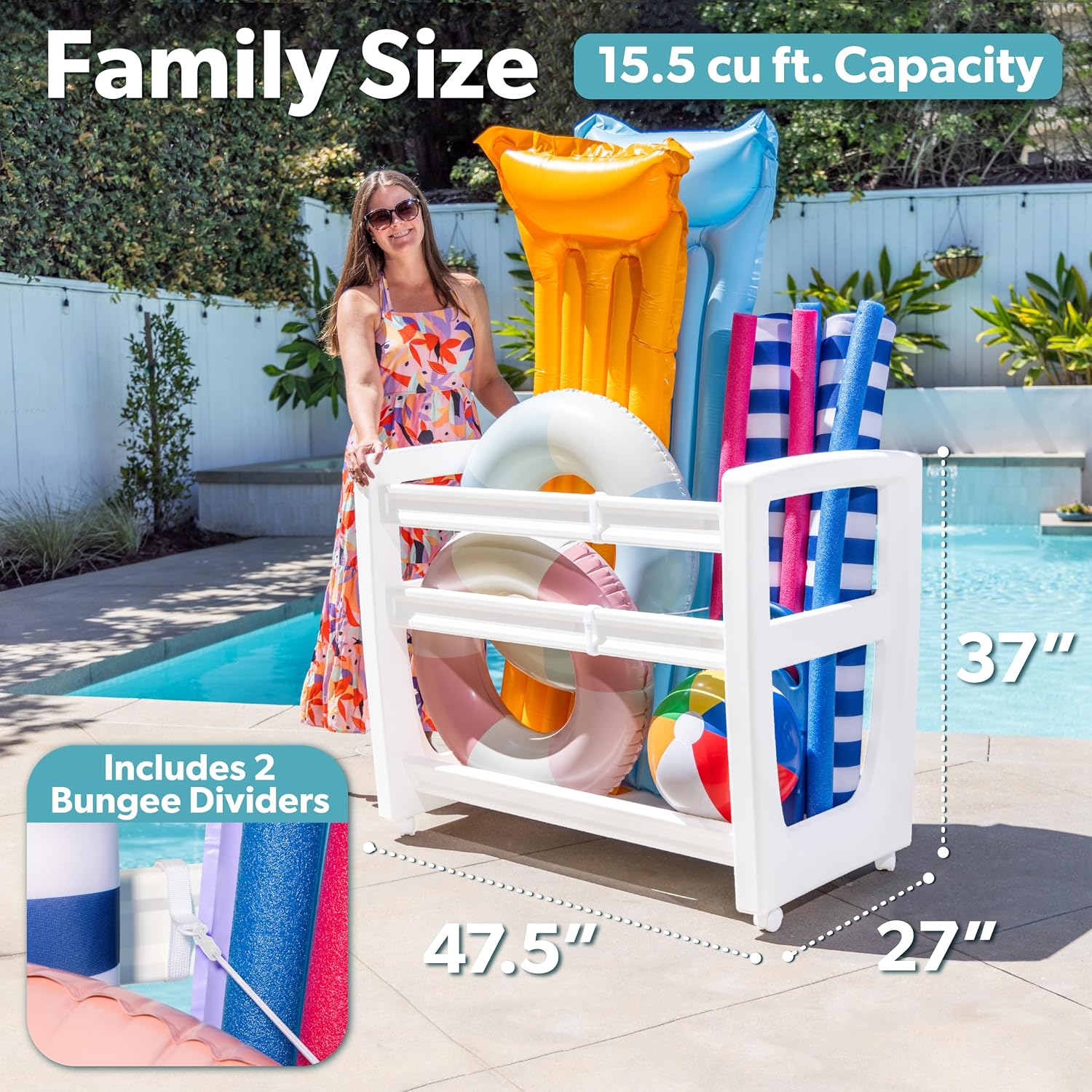 GoSports Coast Modern Pool Organizer for Floats and Toys - Large Waterproof Storage Rack for Outdoor Pool Area
