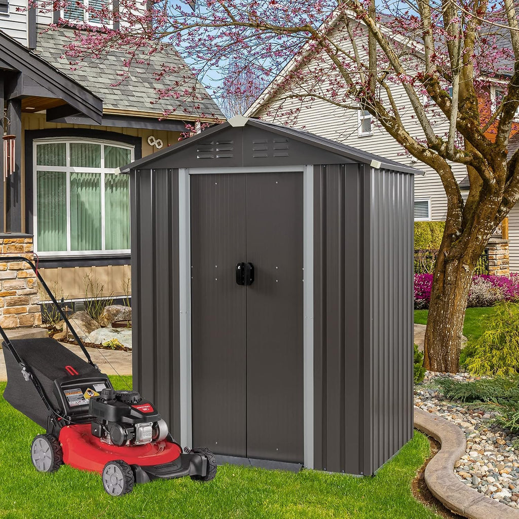 Vongrasig 5 x 3 x 6 FT Outdoor Storage Shed, Metal Tool Shed Clearance Garden Steel Shed with Side Window and Lockable Door Waterproof Tool Shed for Backyard Patio, Lawn (Gray)