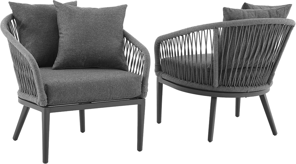 Crosley Furniture Dover 2-Piece Indoor Outdoor Chair Set, Patio Chairs for Conversation, Porch, Deck, Matte Black with Charcoal Cushions