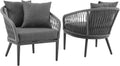 Crosley Furniture Dover 2-Piece Indoor Outdoor Chair Set, Patio Chairs for Conversation, Porch, Deck, Matte Black with Charcoal Cushions