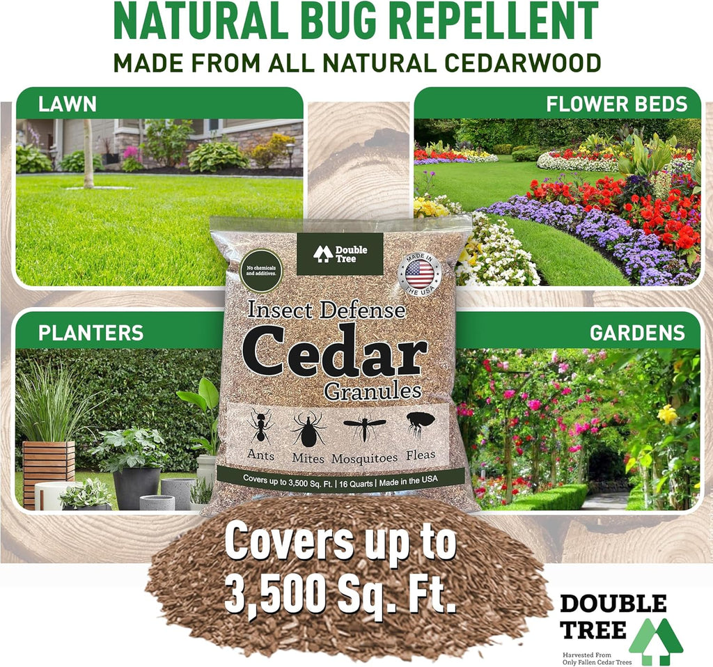 Double Tree Home and Garden Cedar Granules | Repels Fleas, Ticks, Ants, and Mosquitos | Rich Cedar Scent | Non Toxic | Pet Safe | 4 Bags (64 Quarts)