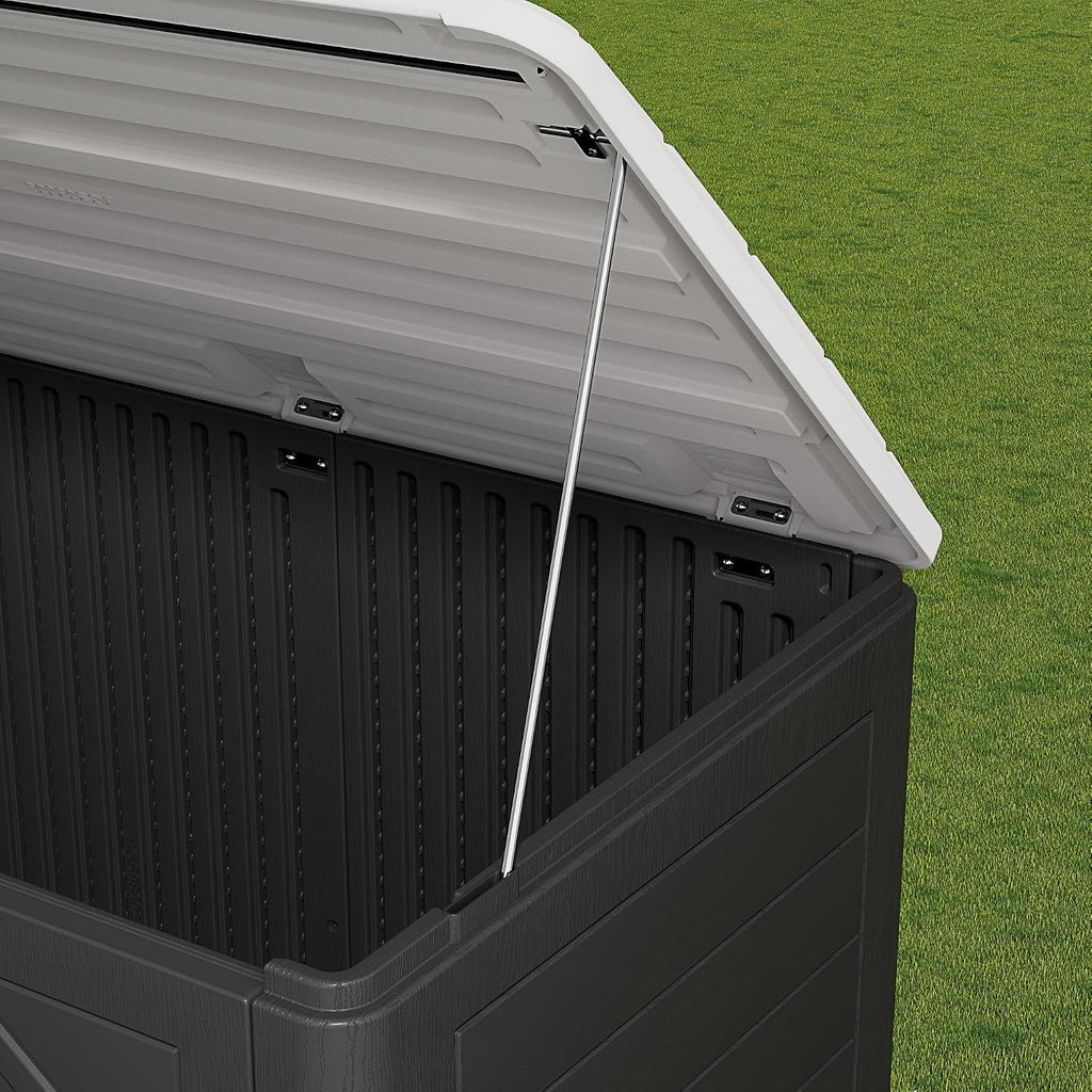 HOMSPARK Storage Shed Weather Resistance, Multi-Purpose Outdoor Storage Cabinet for Backyards and Patios, Horizontal Storage Shed for Lawnmower, Patio Accessories (Black & White, Large - 48 cu.ft)