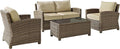 Crosley Furniture Bradenton 4-Piece Outdoor Loveseat Patio Furniture Set, Wicker Conversation Sets for Porch, Brown with Sand Cushions