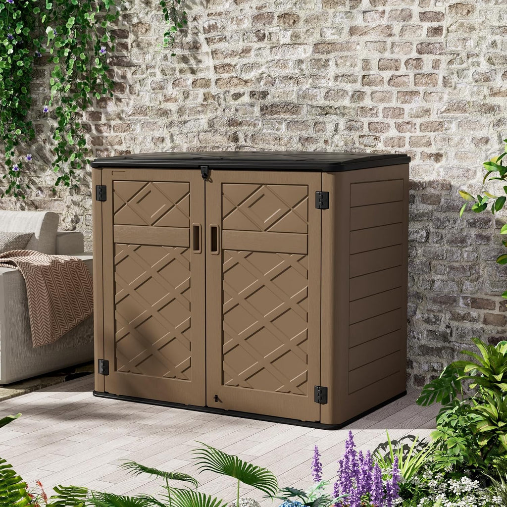 Mrosaa Resin Outdoor Storage Shed, Outdoor Storage Box Waterproof for Garden Tools, Patio Furniture, Trash Cans, Garage Storage, Lockable