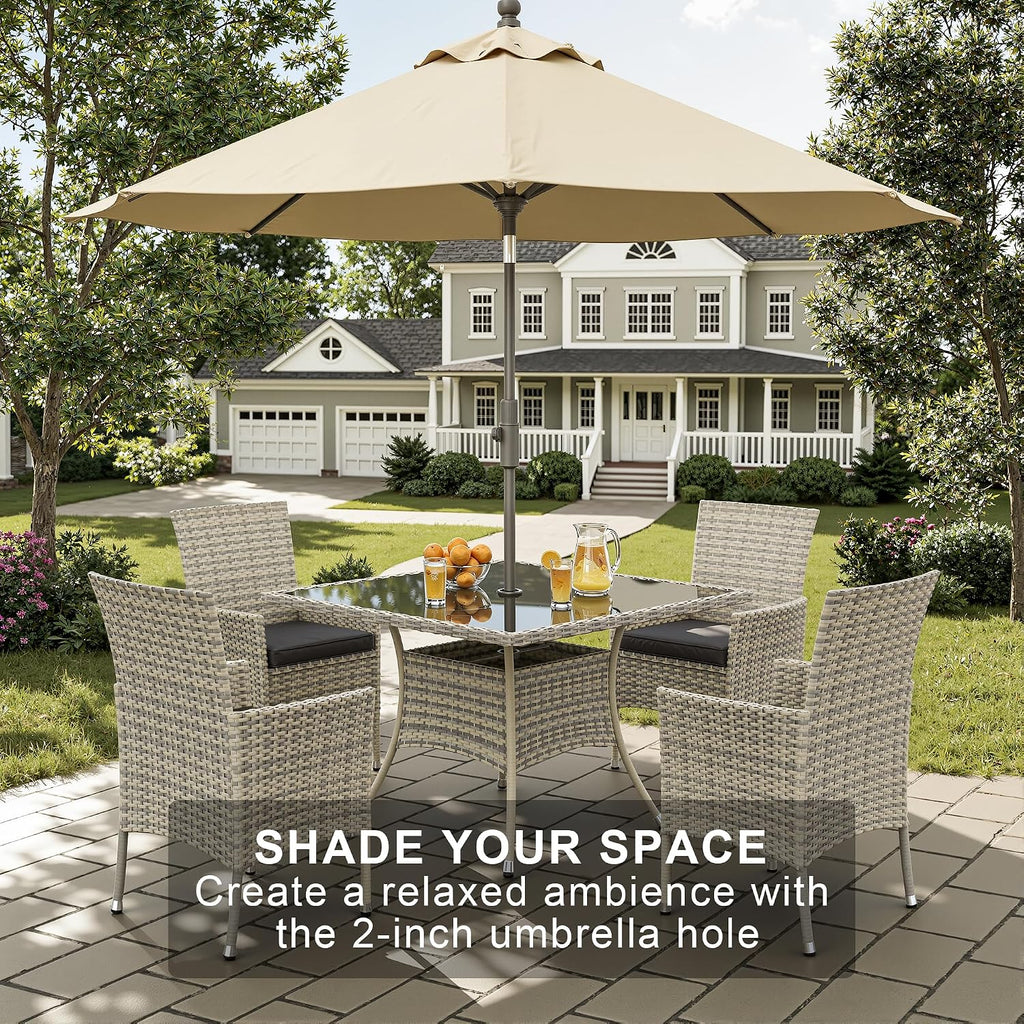 10-Piece Patio Dining Set, Patio Furniture Set with Square Tempered Glass Table & 8 Wicker Chairs, Expandable Design for Larger Groups, Outdoor Furniture for Backyard, Deck, Garden, Dark Grey