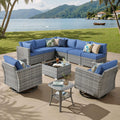 ovios Outdoor 10 Piece Coversation Set with Swivel Rocking Chair,Sectional Patio Furniture Set with All-Weather Wicker Sofa,Modern Outside Couch for Balcony Backyard Pool, Blue