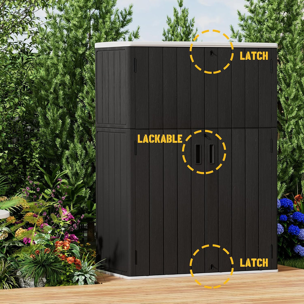 Mrosaa Vertical Outdoor Storage Cabinets,Plastic Sheds&Outdoor Storage with Floor,Outdoor Storage Box Waterproof/Lockable for Garage,Bike,Tools Storage Shed (57Cu.ft)