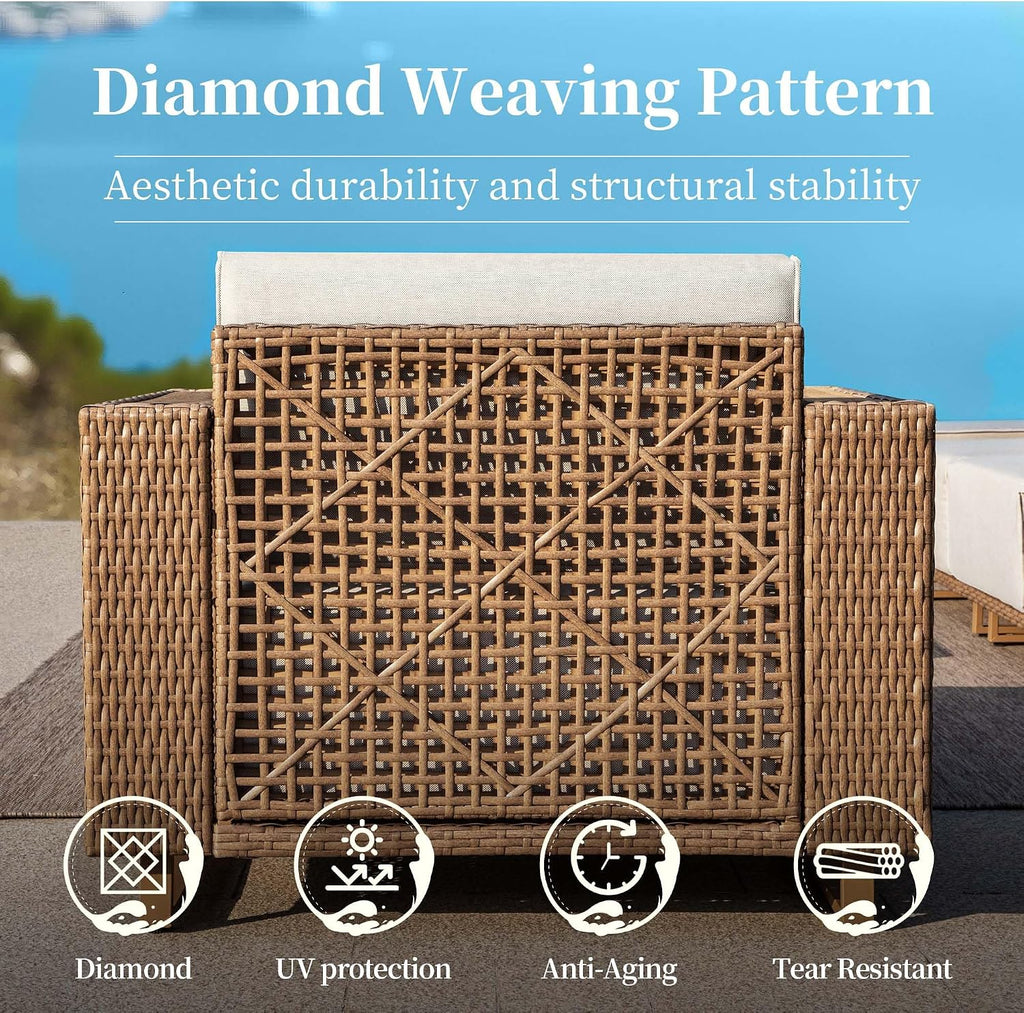 SUNSHINE VALLEY Patio Furniture Set, Sectional Outdoor Conversation Sets with Fire Pit & 10' Thick Cushions, 5 Pieces L Shaped Modular Yellow Rattan Wicker Sofa, Low Profile Lawn Garden Couch Set