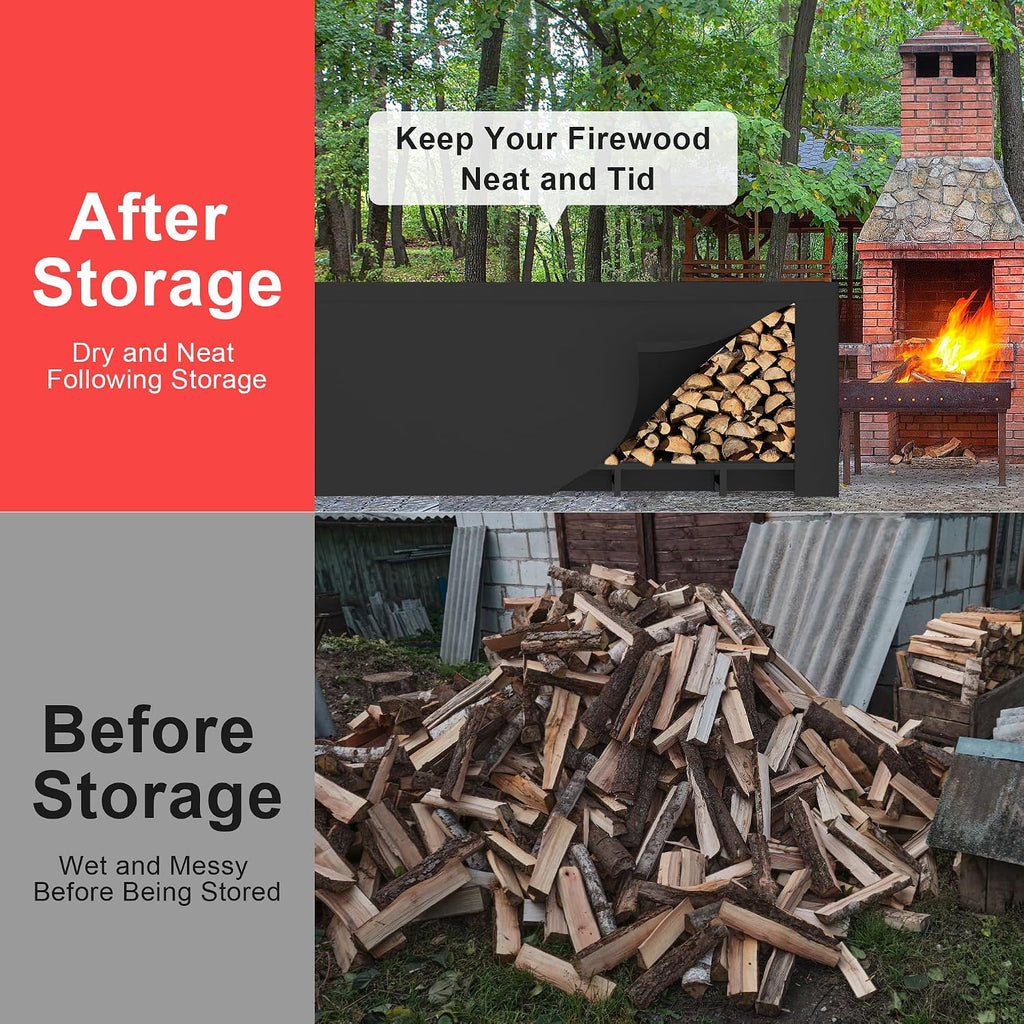 DIAMONDFORGE 8ft Firewood Rack Outdoor with Cover, Heavy Duty Fire Wood Stand, Metal Firewood Rack Indoor, Firewood Holder Storage, Log Wood Pile Racks Stand for Patio, Garden, Backyard, Matte Black