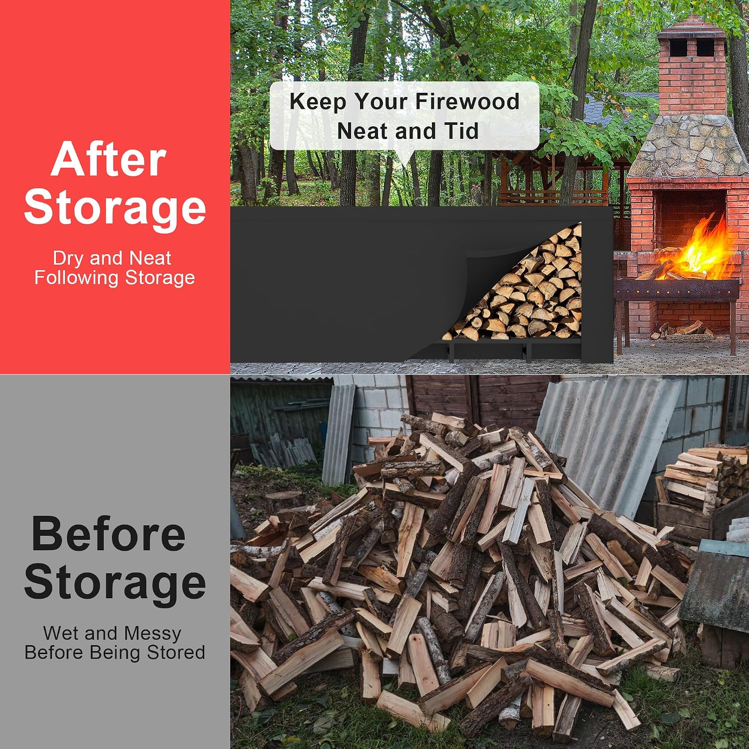 DIAMONDFORGE 8ft Firewood Rack Outdoor with Cover, Heavy Duty Fire Wood Stand, Metal Firewood Rack Indoor, Firewood Holder Storage, Log Wood Pile Racks Stand for Patio, Garden, Backyard, Matte Black