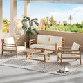 Christopher Knight Home Jamaia 4 Pieces Acacia Furniture Set, Patio Conversation Chat 2-Seat Sofa Set with Coffee Table, Outdoor Loveseat Chair Set for Garden Porch Backyard Balcony, Light Teak+Beige