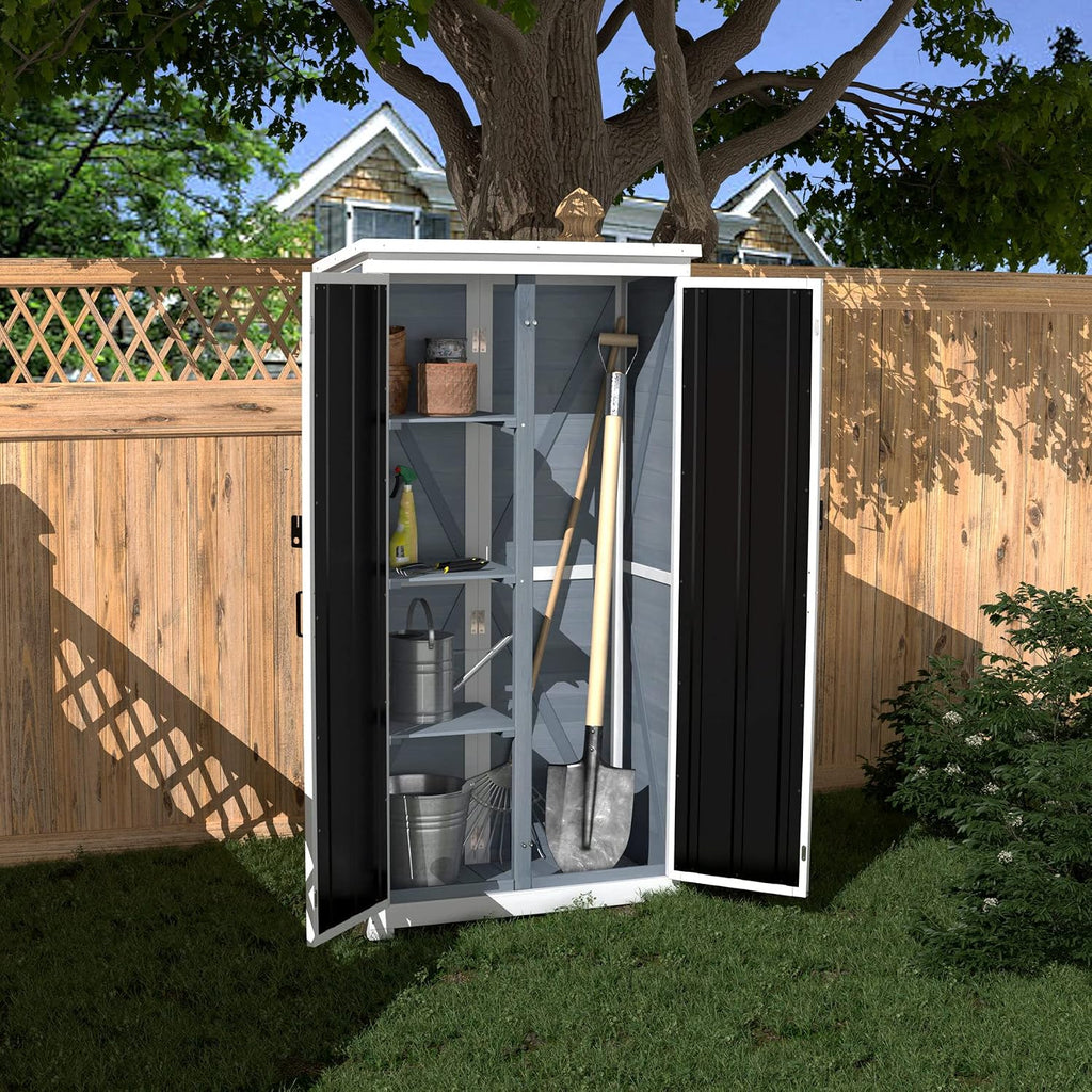 GDLF Outdoor Storage Cabinet Wood & Metal Garden Shed with Waterproof Roof and Sturdy Lockable Doors 66'
