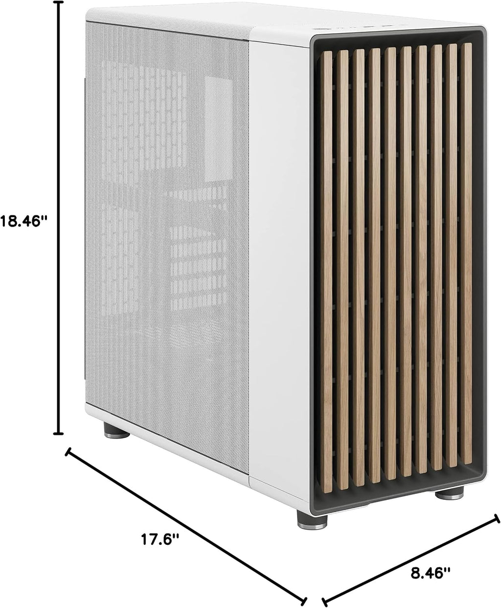Fractal Design North Chalk White - Genuine Oak Wood Front - Mesh Side Panels - Two 140mm Aspect PWM Fans Included - Type C USB - ATX Airflow Mid Tower PC Gaming Case