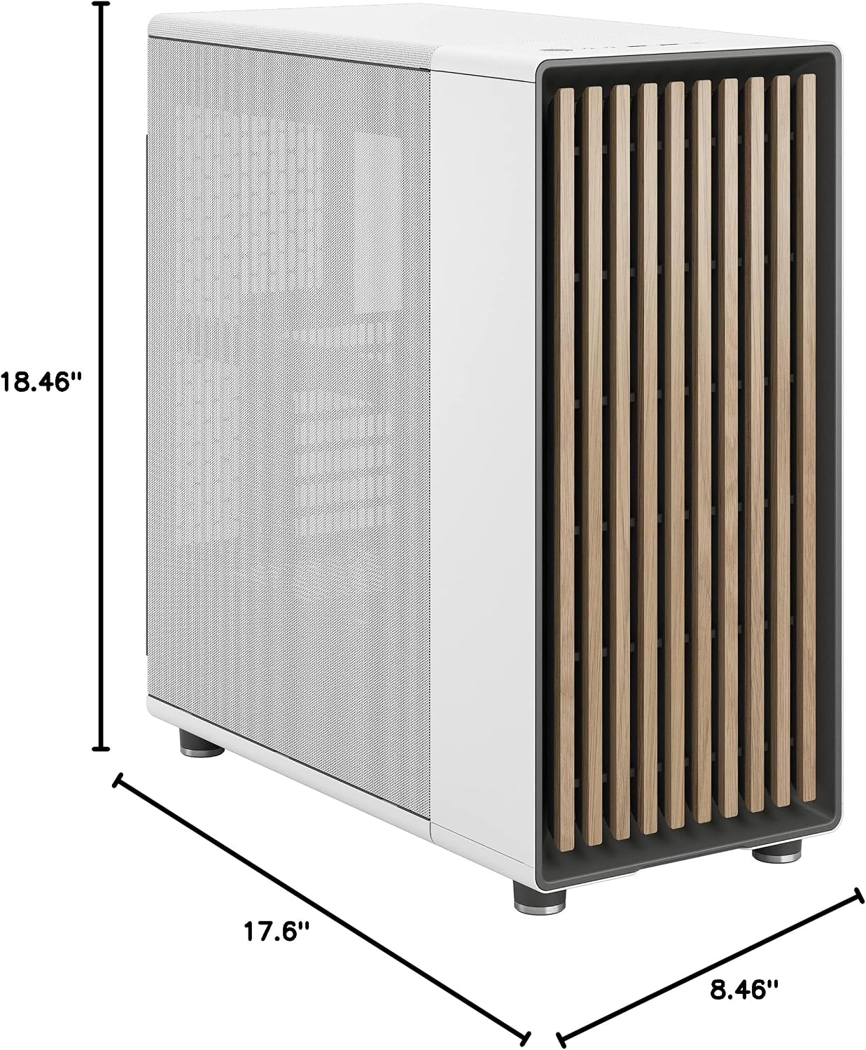 Fractal Design North Chalk White - Genuine Oak Wood Front - Mesh Side Panels - Two 140mm Aspect PWM Fans Included - Type C USB - ATX Airflow Mid Tower PC Gaming Case