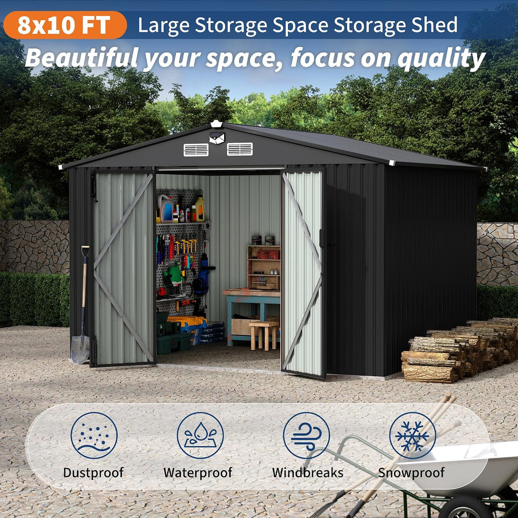 Metal Outdoor Storage Shed Kit, Lockable Door Utility Shed with Air Vent for Backyard Garden Patio Lawn