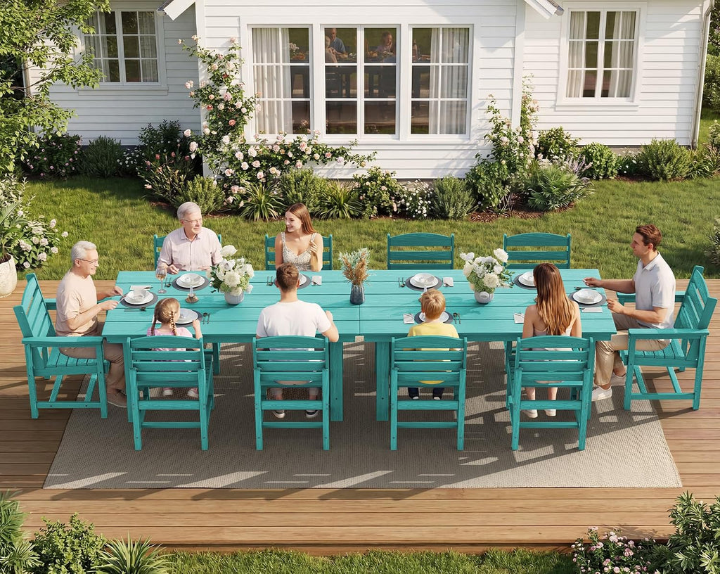 SERWALL Patio Dining Sets for 10 Person, HDPE Dining Set with 2 Tables, 8 Armless Chairs and 2 Armed Dining Chairs, Aruba