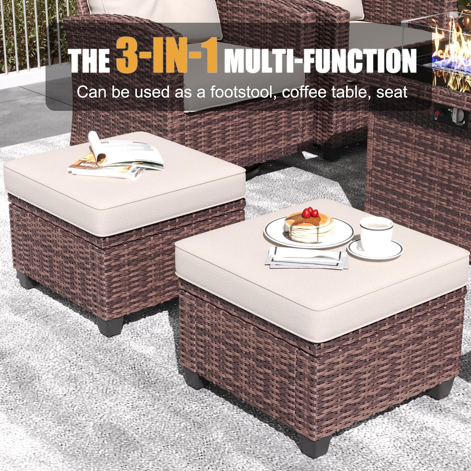LayinSun 5 Pieces Patio Furniture Set with Swivel Chairs, Rattan Wicker Rocking Glide Chairs with Coffee Table Conversation Set
