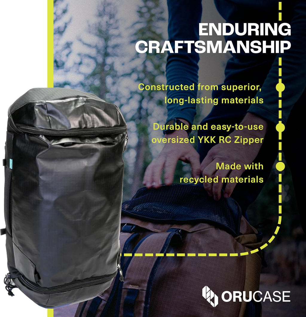 ORUCASE Janus Duffel Bag 55L – Multi-Sport Gear Duffel with Ventilated Shoe Pockets, Removable Stuff Sacks & Convertible Backpack Straps – Travel Gym Bag for Cycling, Running & Skiing - Black