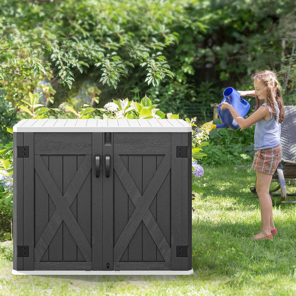 YITAHOME Outdoor Resin Storage Sheds with X-Shaped Lockable Door, 39 in Height Lockable Waterproof Horizontal Shed w/o Shelf, Easy to Assemble Shed Storage for Garden Tools, Dark Gray