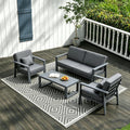 Aluminum Patio Furniture Set, Modern Metal Outdoor Conversation Sectional Sofa with Washable Thick Cushions, Coffee Table and Waterproof Cover (Grey, 1088-4seat)