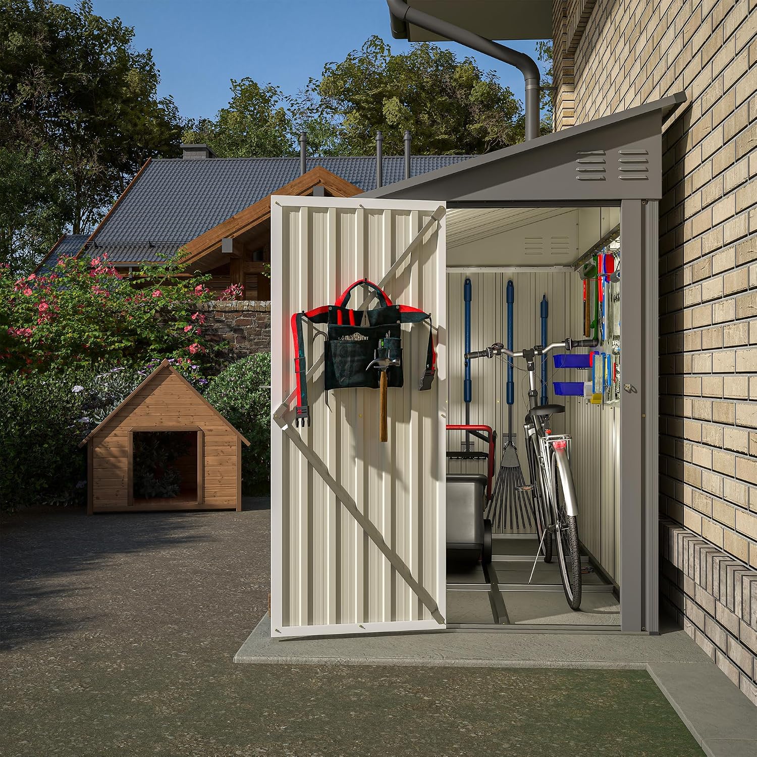4x8 Ft Outdoor Metal Lean to Storage Shed - Garden Cabinet for Backyard & Patio, Gray