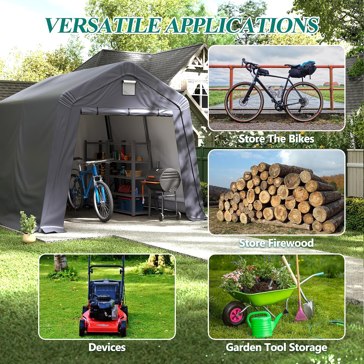 GARTOO 10' x 10' Outdoor Storage Shelter - Heavy Duty Storage Tent with Roll-up Ventilated Windows, Portable Garage Zipper Storage shed for Bike, Motorcycle Shelter, ATV, Weeding Tools