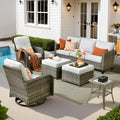 ovios 6 Pieces Patio Furniture Set, Outdoor Wicker Sofa Couch with Rocking Swivel Chairs Comfy Cushions, Modern Deep Seat Rattan Conversation Sets for Deck Porch, Grey