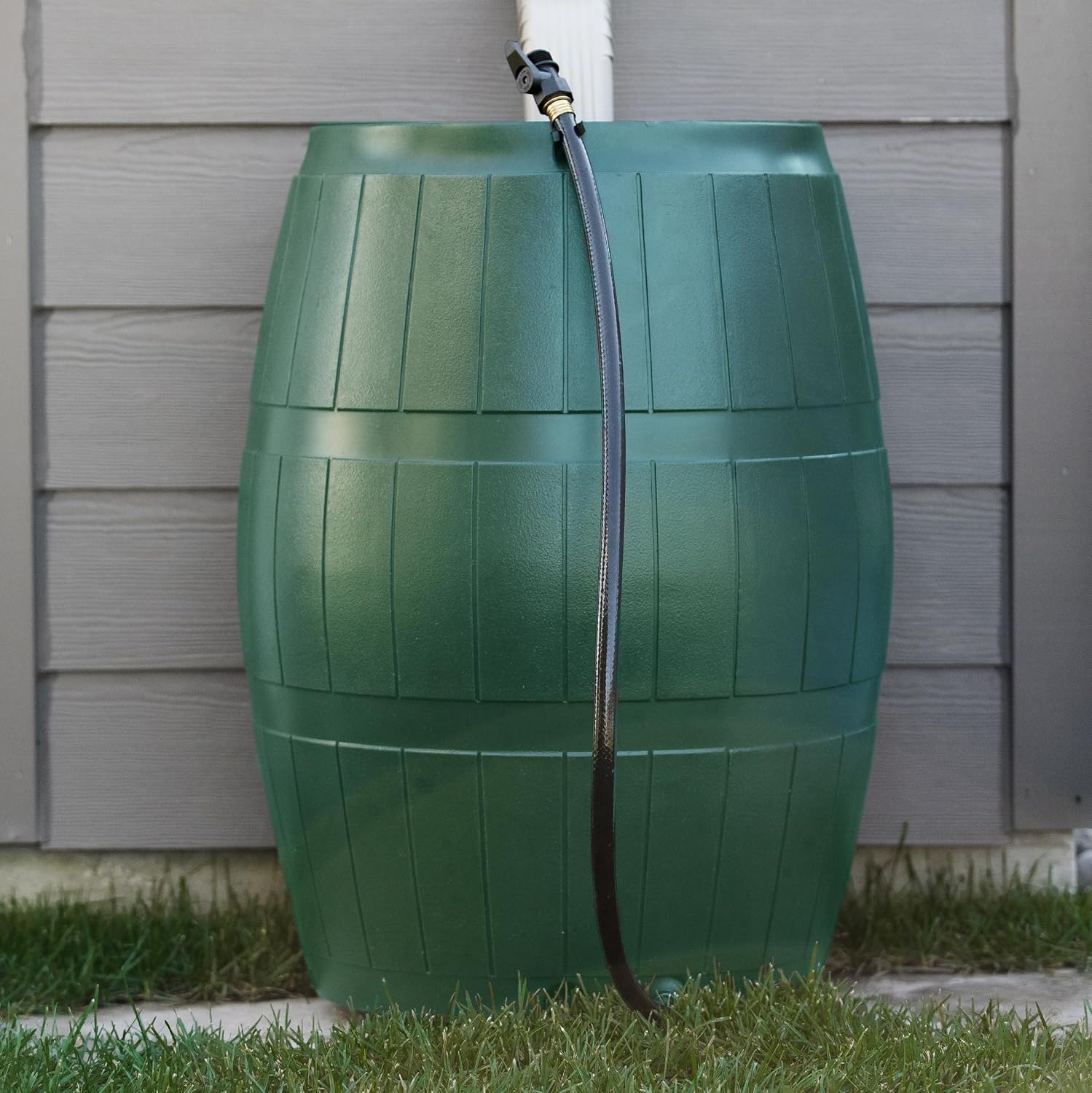 FCMP Outdoor Raincatcher 4000 Rain Barrel, Flat-Back Rainwater Catcher with Spigots, 50 Gallon, Green - Portable Water Storage Container Tank for Home, Garden, and Backyard