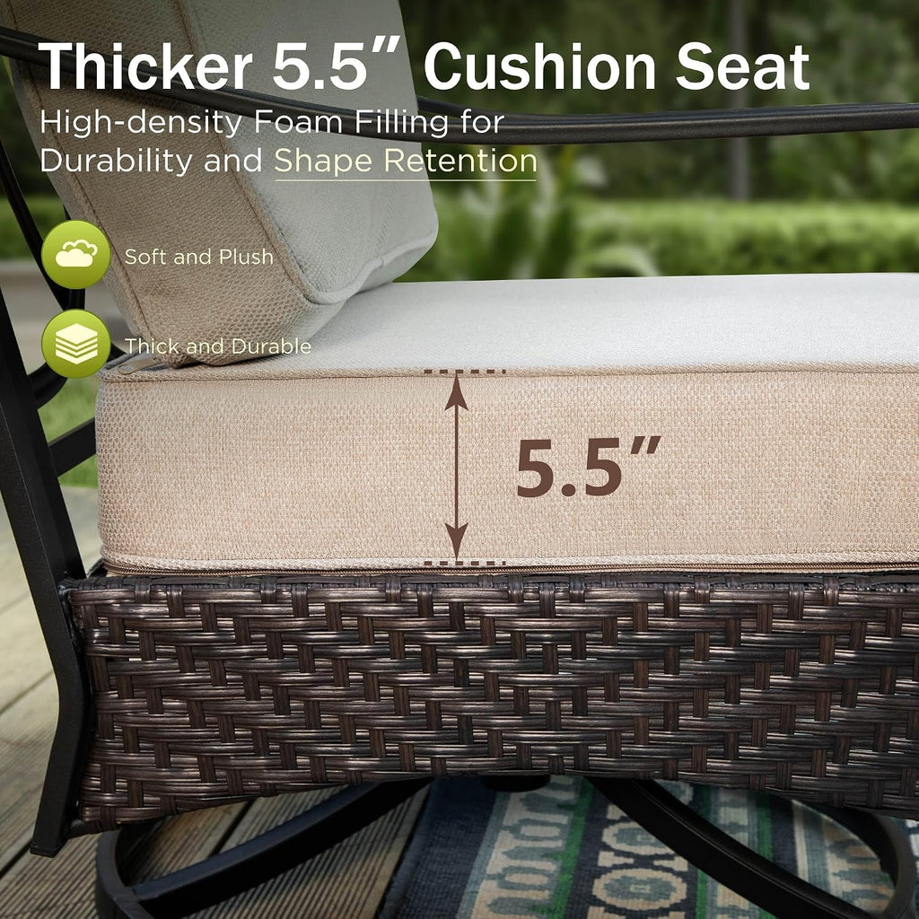 PHI VILLA Outdoor Modern Patio Furniture Set, Upgraded Wicker & Metal Patio Furniture Conversation Set with Waterproof Thick Cushions for Porch, Poolside, Yard (4 Pieces,Beige)