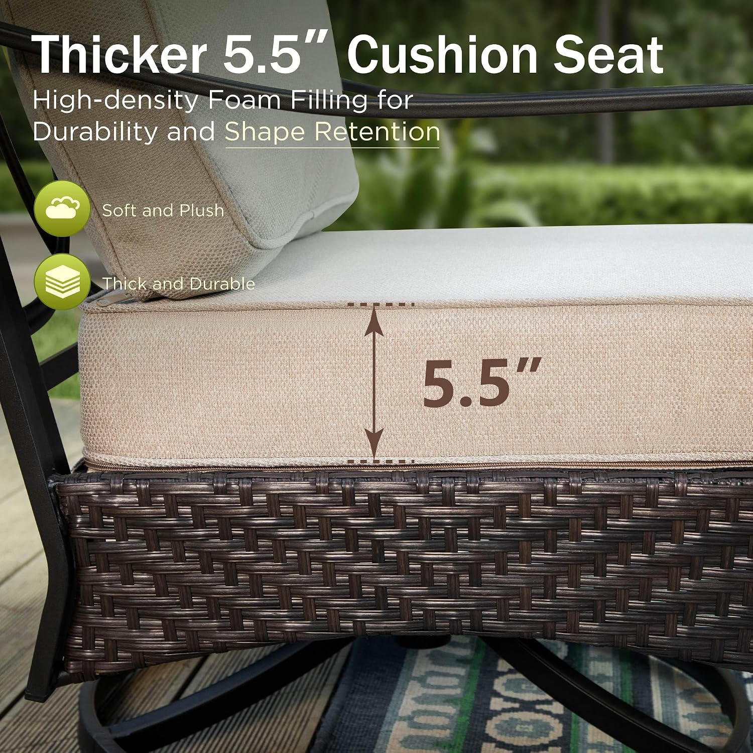 PHI VILLA Outdoor Modern Patio Furniture Set, Upgraded Wicker & Metal Patio Conversation Set with Waterproof Thick Cushions for Porch, Poolside, Yard(6 Pieces,Beige)