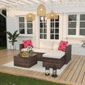 5 Pieces Patio Furniture Set, All-Weather Wicker Sectional Sofa With Anti-Slip Cushions, Rattan Outdoor Patio Furniture Sofa Set With Glass Coffee Table and Ottoman for Balcony, Porch, Garden, Brown