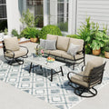 Sophia & William Patio Furniture Sets 5 Seats Outdoor Metal Conversation Sets 4 Pcs with 2 x Cushioned Swivel Sofa Chairs,1 x 3-Seat Sofa, 1x Marbling Metal Coffee Table Lawn Backyard Poolside Beige