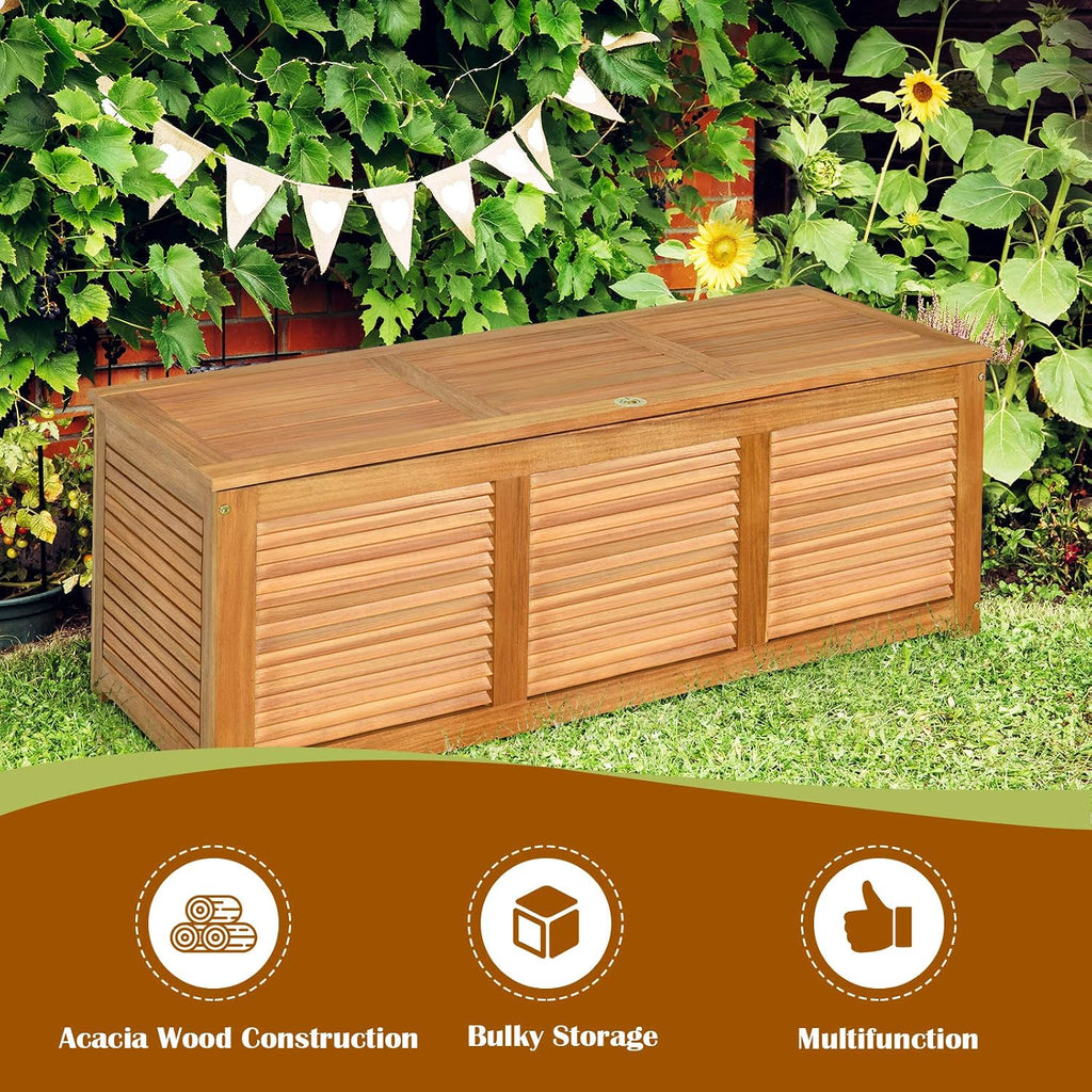 Tangkula 46 Gallon Acacia Wood Deck Box, Garden Backyard Storage Bench, Outdoor Storage Container for Patio Furniture Cushions and Gardening Tools