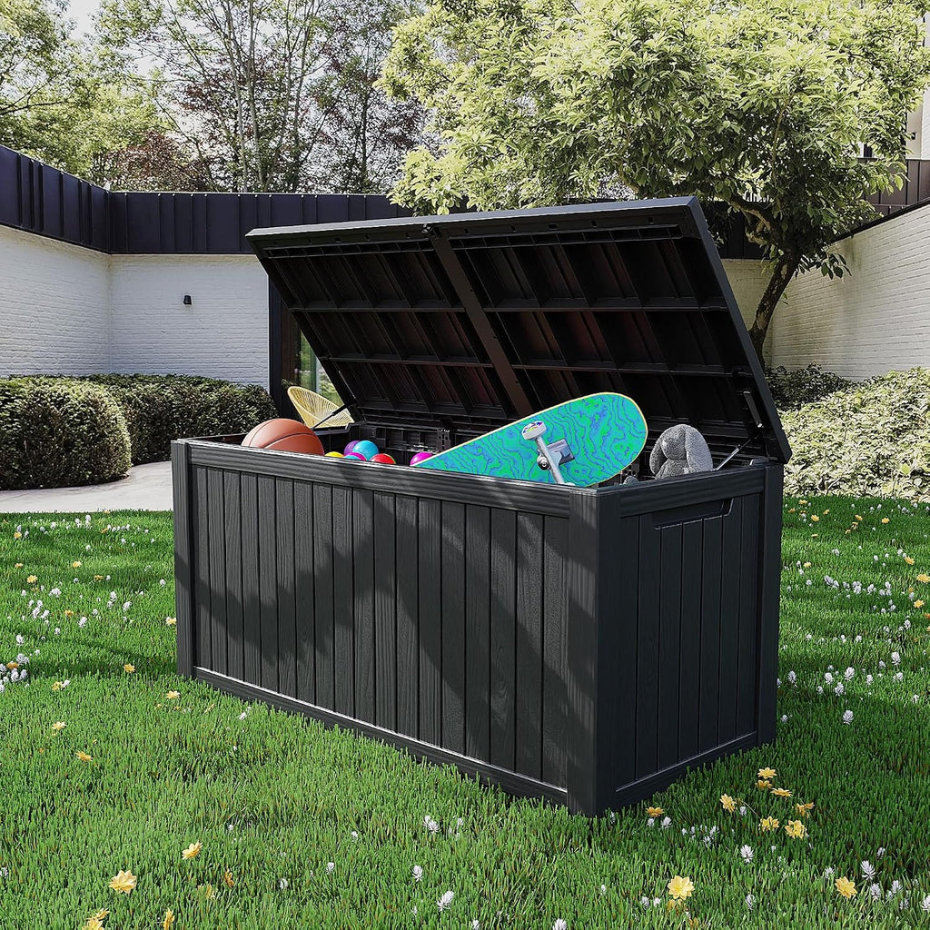 200 Gallon Outdoor Storage Box Waterproof Lockable Resin Deck Box Large, Black