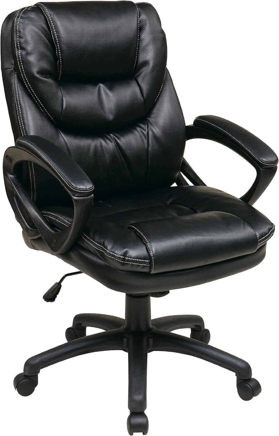 Office Star FL Series Faux Leather Manager's Adjustable Office Chair with Lumbar Support and Padded Arms, Black