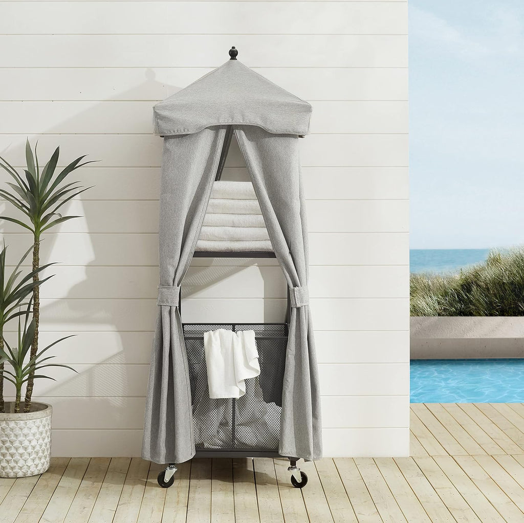 Crosley Furniture Grady Towel Valet Caddy, Covered Rolling Outdoor Storage for Pool and Hot Tub, Gray/Matte Black