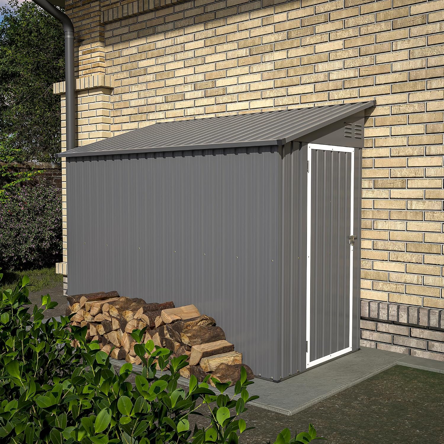 YOPTO 4x8 FT Lean to Metal Shed,Outdoor Storage Shed W/Floor Frame & Reversible Installation,All Weather Waterproof Garden Tool House W/Lockable Door & 2 Air Vents,for Backyard,Patio,Lawn,Gray