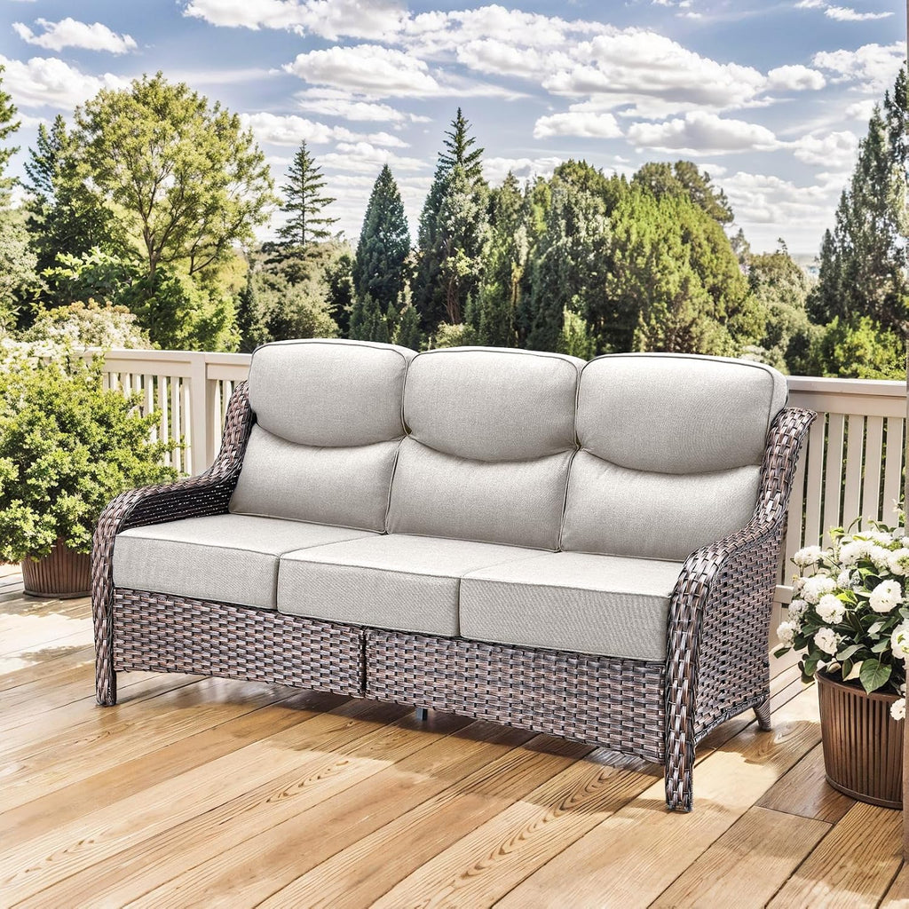 HUMMUH 6 inch Thick Cushion Wicker Patio Furniture Set with Outdoor Swivel Rocker Patio Chairs,High Back Outdoor Couch and Coffee Table for Porch Garden Deck